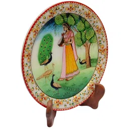 HANDICRAFTS PARADISE White  & Red Marble Round Plate Showpiece image 2