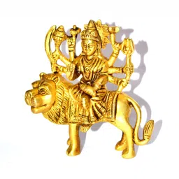 Navyaksh GoldToned Brass Goddess sherawali mata idol Showpiece image 3