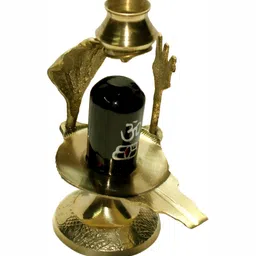 Navyaksh Gold Toned & Black Shivling With Lota Idol Brass Showpiece image 3