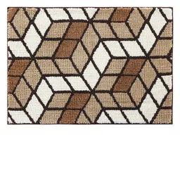 OBSESSIONS Beige Colored & White1800 GSM Anti-Skid Polyester Bath Mat image 2