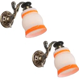 1ST TIME Orange & Bronze-Toned Textured Metal Traditional Frustum Shaped Wall Lamp-image-35