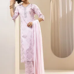 Libas Women Floral Printed Regular Kurta with Trousers & With Dupatta image 5