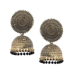 JMBW INTERNATIONAL Gold-Plated Stone Studded Dome Shaped Jhumkas image 1