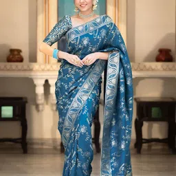 Aldwych Floral Woven Design Zari Banarasi Saree-picture-20