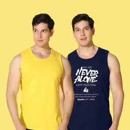 WOOSTRO Men Pack of 2 Typography Printed Round Neck Cotton Slim Fit Sports T-shirts image 4
