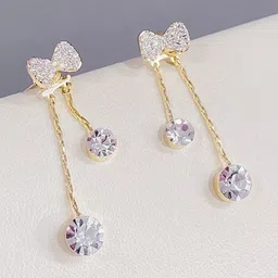 TheVineGirl Women Studded Bow Shiny Tassels Drop Earring image 5