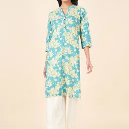 RANGMANCH BY PANTALOONS Floral Printed Mandarin Collar Straight Kurta-image-79