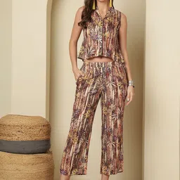 Anouk Rustic Floral Printed Shirt Collar Top With Trousers image 1