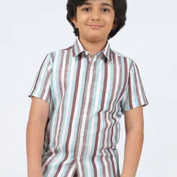 Octave Boys Multi Stripes Striped Spread Collar Short Sleeves Cotton Shirt-picture-10