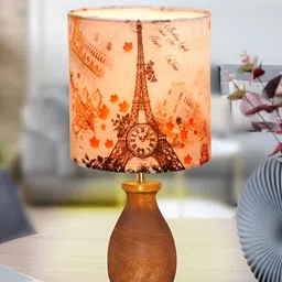 Homesake Brown Printed Wood Industrial Cylindrical Shaped Table Lamp with Bulb image 1
