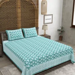 CLOTHOLOGY Green & White Floral 180 TC King Bedsheet with 2 Pillow Covers-image-50