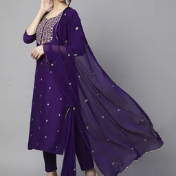 GoSriKi Women Ethnic Motifs Embroidered Regular Thread Work Kurta with Trousers & With Dupatta image 5