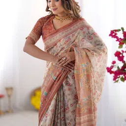 ALMAARI FASHION Ethnic Motifs Pure Cotton Banarasi Saree With Unstitched Blouse Piece image 4