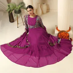 Shree Women Ethnic Motifs Embroidered Fit & Flared Ethnic Dresses With Dupatta image 4