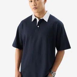 The Souled Store Men Solid Polo Collar Cotton Oversized T-shirt-picture-42