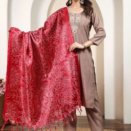 Anouk Rustic Embroidered Round Neck Thread Work Kurta With Trousers & Dupatta-picture-26