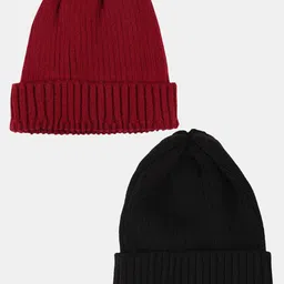 Bharatasya Men Pack Of 2 Self Design Acrylic Beanie image 3
