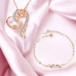 Nilu's Collection Rose Gold Plated American Diamond Jewellery Set-picture-29