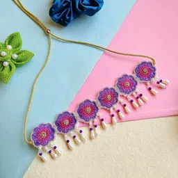 Sangria Gold-Plated Floral Beaded Boho Tasseled Bridal Jewellery Set image 3