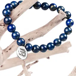 Young & Forever Unisex Blue & Silver-Toned Brass Lapis Lazuli Handcrafted Brass-Plated Bracelet image 2