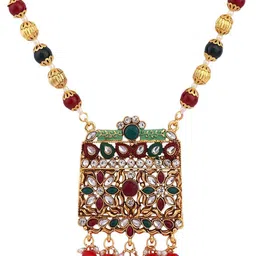 Anouk Red Gold-Plate Crystals Stones Studded And Kundan Beaded Jewellery Set image 4