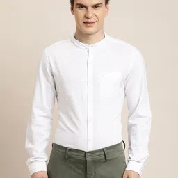 Turtle Relaxed Mandarin Collar Slim Fit Cotton Linen Casual Shirt image 5