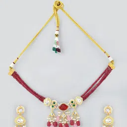 STYYO Gold-Plated Kundan Studded And Pearls Beaded Jewellery Set image 4