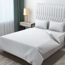 MOGNE FAB White & Grey Striped 210 TC King Bedsheet Set 2.28 m x 2.54 m-picture-21