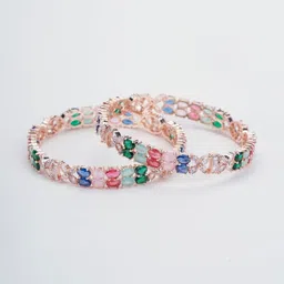 Opal Touch Set Of 2 Rose Gold-Plated & Multi Brass American Diamond Bangle image 3