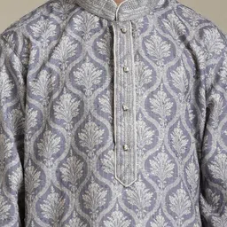 Manyavar Boys Floral Printed Mandarin Collar Sequinned Straight Kurta With Pyjamas image 2