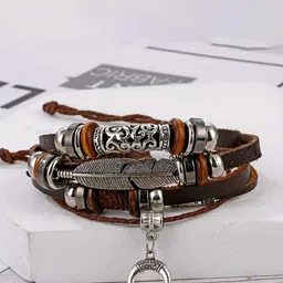 Bling Queen Cross Design Leather & Steel Bracelet-picture-16
