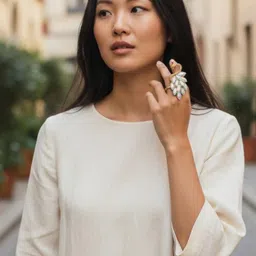 ANIKAS CREATION Gold-Plated Stone-Studded Adjustable Peacock Finger Ring image 2