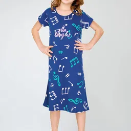 Zeyo Girls Pure Cotton Graphic Printed Round Neck Nightdress-image-10