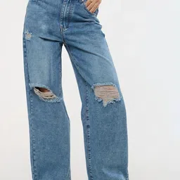 Aadvi Fashion Women Smart Baggy High-Rise Mildly Distressed Light Fade Stretchable Jeans-picture-35