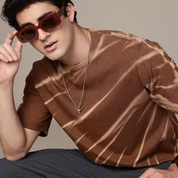 Moda Rapido Washed Effect Tie & Dyed Drop-Shoulder Sleeves Oversized Fit T-shirt image 5