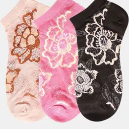 N2S NEXT2SKIN Women Pack Of 3 Flowered Pattern Cotton Ankle-Length Socks-picture-40