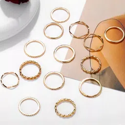 TheVineGirl Women Set of 14 Gold-Plated Finger Rings-picture-32