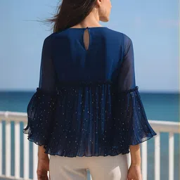 HERE&NOW Foil Printed Flared Sleeve Georgette Top image 3