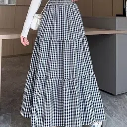 StyleCast Checked Maxi Trendy Flared Skirt-picture-36