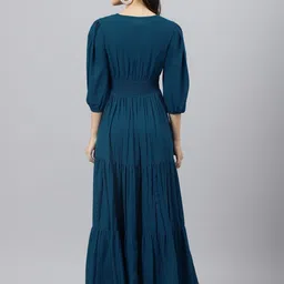 Raiyani Enterprise Solid Smocked Detail Wrap Tiered Ethnic Dress image 2