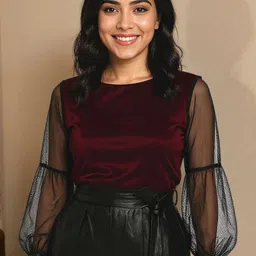 KYVO Women Women's Sheer Shimmer Top With Tie-up Waistline-image-49