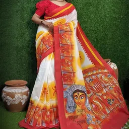 RIDDHIMAN FASHION Ethnic Motifs Printed Pure Cotton Saree-image-4