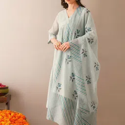 JAYPORE Floral Printed Tasselled Border Cotton Silk Dupatta-picture-36