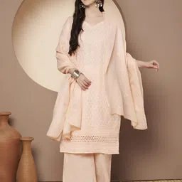 Poshak Hub Women Ethnic Motifs Embroidered Kurta with Palazzos & Dupatta-image-78