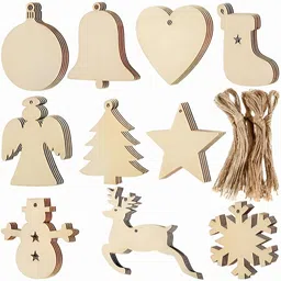 asobo MDF DIY Cutouts Tree Star Bell Snowflake Reindeer Craft Decorations Hanging Ornaments Pack of 20-picture-44