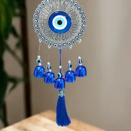 enchantations 5 Bells Wind Chimes for Home Positive Energy, Evil Eye Hanging for Home Aluminium Windchime image 4