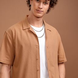 HIGHLANDER Men Cuban Collar Solid Cotton Relaxed Fit Casual Shirt-picture-37
