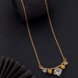 SZN Set Of 2 Gold-Plated Artificial Stones Studded Minimal Necklace image 3