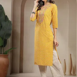 Sangria Women Polka Dots Embroidered Pure Cotton Straight Kurta-image-14