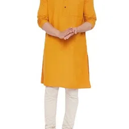 click n buy Men Solid Straight Kurta (Yellow)-picture-29